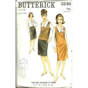 Sewing Pattern Butterick 3240 Junior Jumper Skirt Blouse Size 12 Vintage
